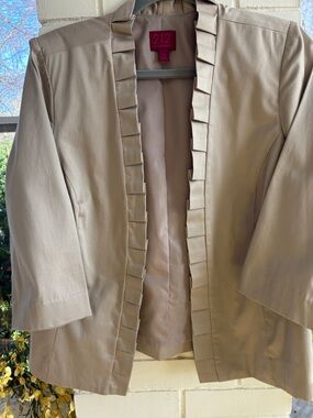 212 Collection Beige Open-Front Ruffle-Trim Blazer